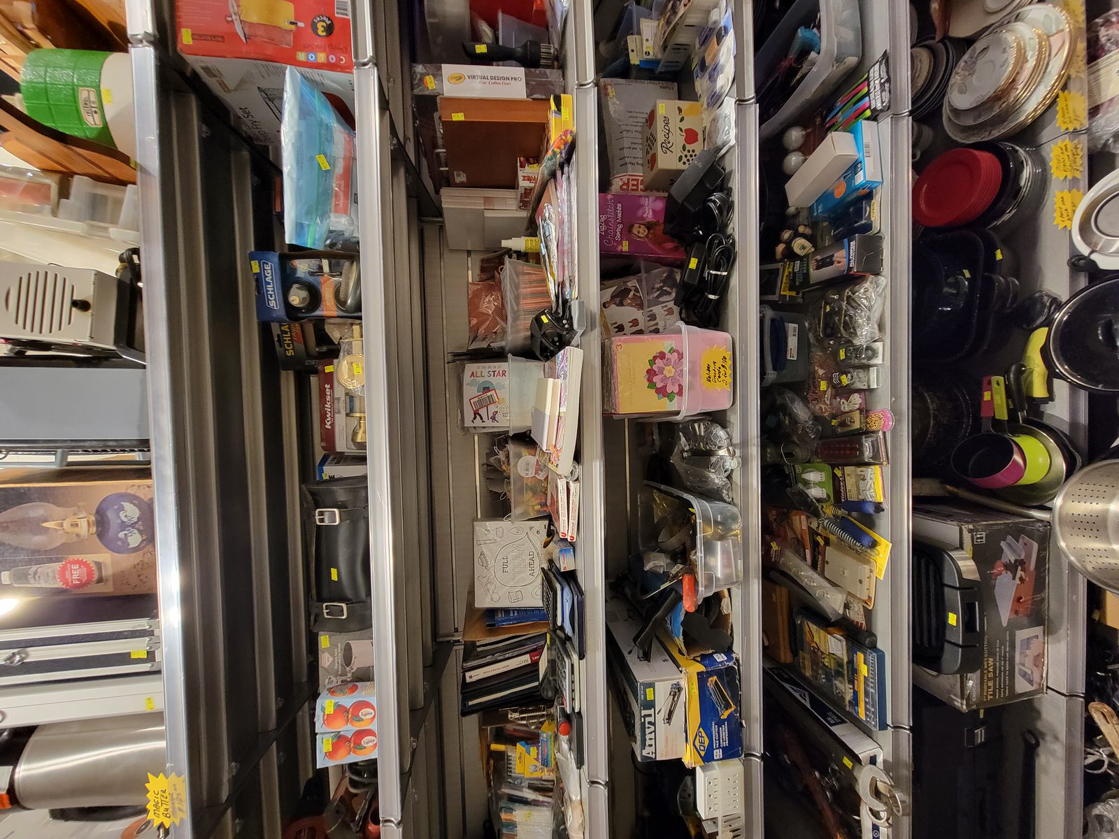 Cedar Creek Thrift Store, Door Locks, Motorcycle Accesories, School Supplys, Sewing, Tools, Holiday Cards, Household Misc, Pots & Pans