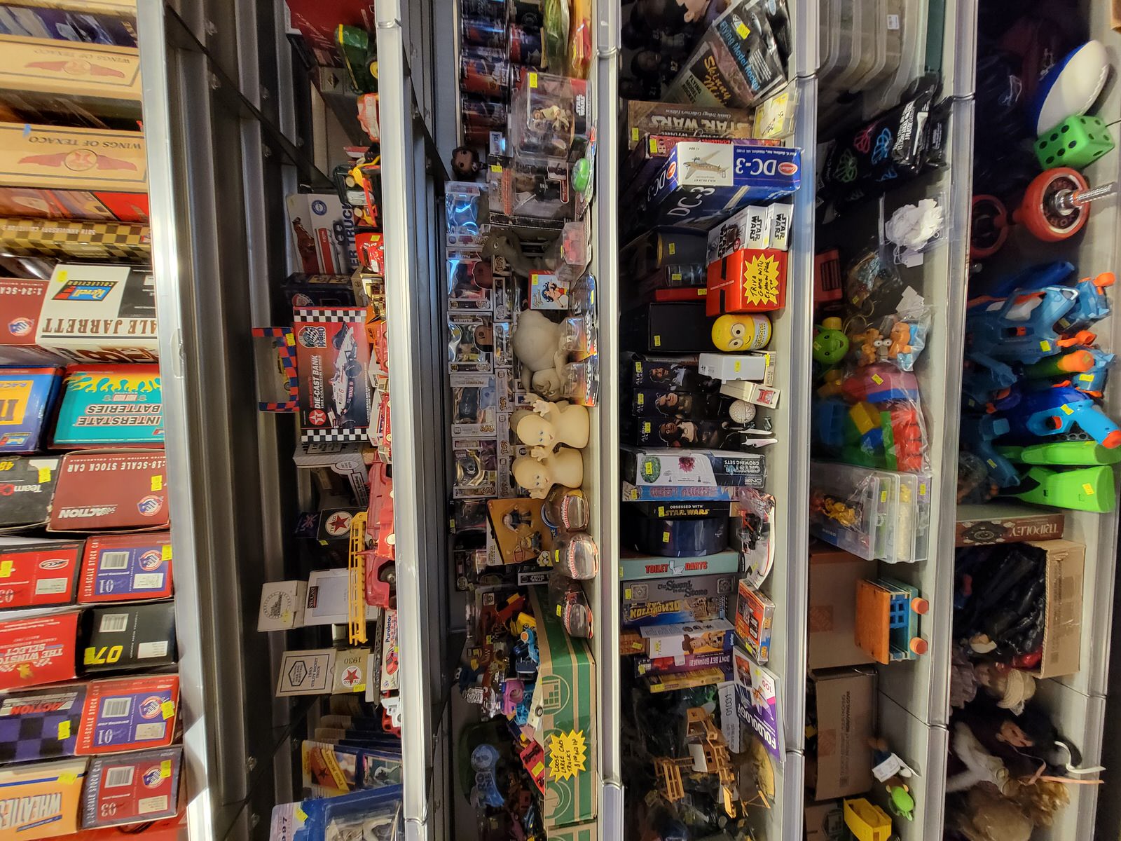 Cedar Creek Thrift Store, Diecast Trucks, Diecast Cars, Diecast Planes, Matchboxes, Hot Wheels, Funco Pops, Transformers, Caspers, Starwars, Board Games, Models, Beads, Blocks, Glow Sticks, Nerf Guns, Weights, Action Figures
