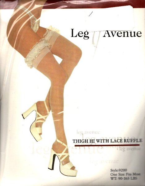 Ruffle Lace Thigh Hi's, White Color, One Size Fits Most, Leg Avenue, LA-9200-WHT