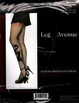 Sheer Tattoo Pantyhouse, Black Color, One Size Fits Most, Leg Avenue, LA-9910-BLK