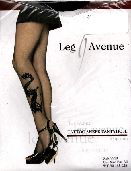 Sheer Tattoo Pantyhouse, Black Color, One Size Fits Most, Leg Avenue, LA-9910-BLK