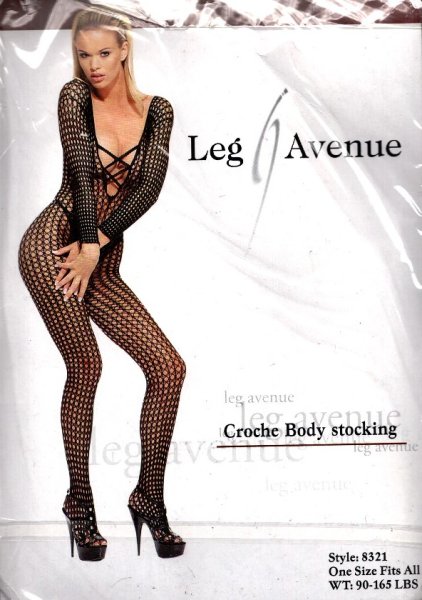 Crotchless Body Stocking, Black Color, One Size Fits Most, Leg Avenue, LA-8321-BLK