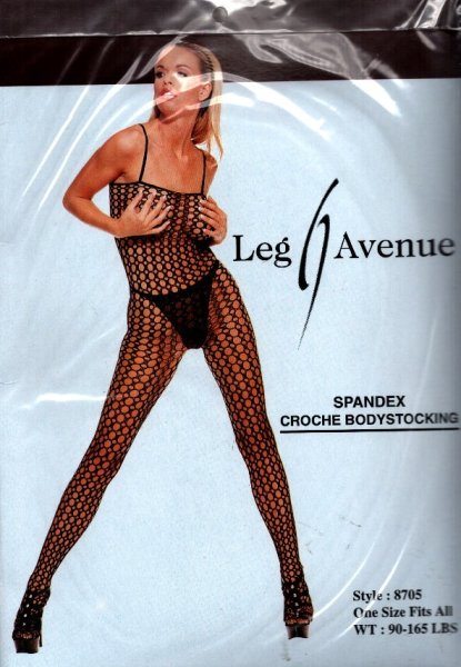 Spandex Crochet Body Stocking, Black Color, One Size Fits Most, Leg Avenue, LA-8705-BLK