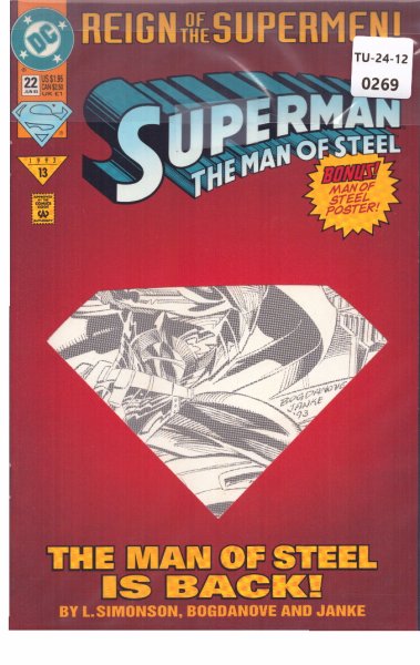Superman Man Of Steel, Cover Only, Issue 22, June 1992, DC Comics, TU2412-269