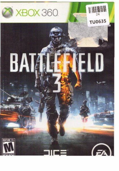 Battlefield 3 Video Game, X Box 360, Microsoft, 24TU-0635