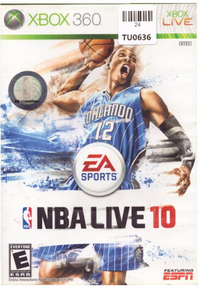 NBA Live 10 Video Game, X Box 360, Microsoft, 24TU-0636