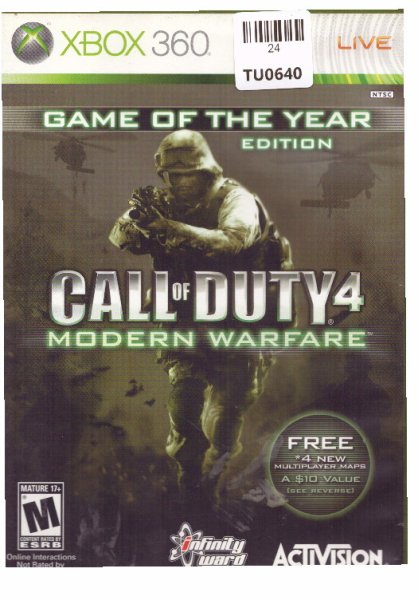 Call Of Duty Modern Warfare, Game Of The Year Video Game, X Box 360, Microsoft, 24TU-0640