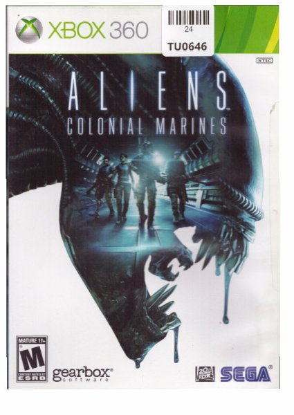 Aliens Colonial Marines Video Game, X Box 360, Microsoft, 24TU-0646