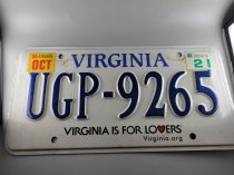 Virginia License Plate, Sticker October 2021, Tag UGP-9265,  25-3002