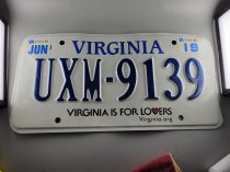 Virginia License Plate, Sticker June 2019, Tag UXM-9139,  25-3005