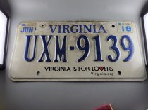 Virginia License Plate, Sticker June 2019, Tag UXM-9139,  25-3006