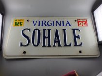 Virginia License Plate, Sticker December 1996, Tag SOHALE,  25-3008