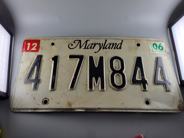 Maryland License Plate, Sticker December 2006, Tag 417M844, 25-3009