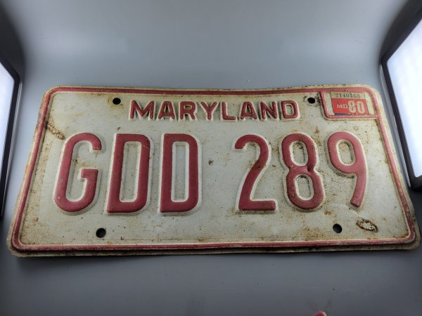 Maryland License Plate, Sticker 1980, Tag GDD 289, 25-3013