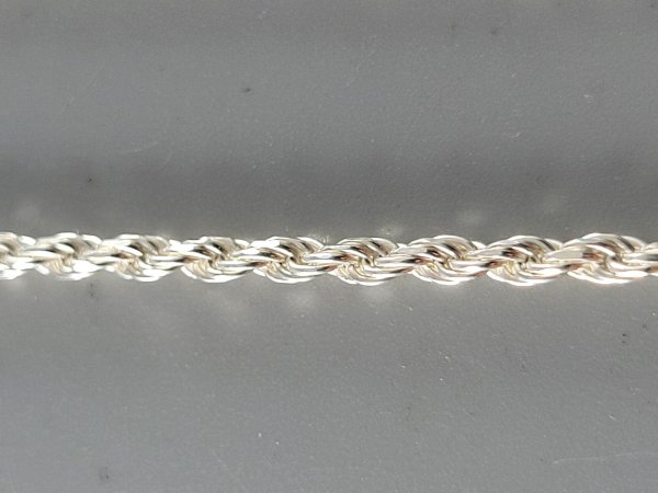 Sterling Silver .925, Necklace, 2 mm, Diamond Cut Laser Rope Link, 16 Inch, Rhodium Coated, TU-SN-12