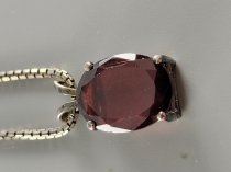 Sterling Silver .925, Necklace, Octavia Box Link, 20 Inch, 4ct Garnet Pendent, TU-SNP-7