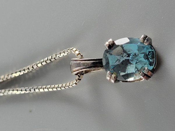 Sterling Silver .925, Necklace, Octavia Box Link, 20 Inch, 3ct Blue Topaz Pendent, TU-SNP-8