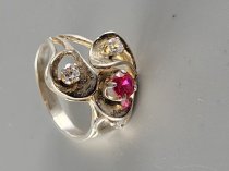 Sterling Silver .925, Ring, 5.25 Size, Ruby / Diamond Stone, Vintage, TU-1319