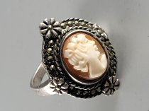 Sterling Silver .925, Ring, 7.75 Size, Cameo Stone, Vintage, TU-1325