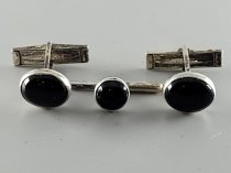 Sterling Silver .925, Cuff Links, Black Onyx Stone, TU-1342