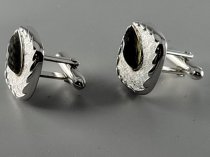 Cuff Links, Black Stone, Silver Tone, TU-1345