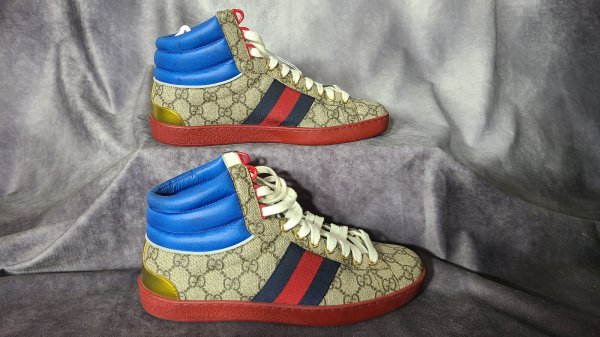 Gucci, Ace GG High Top Beige Ebony, Size 9, 555144 92T20 9794, Shoe-165