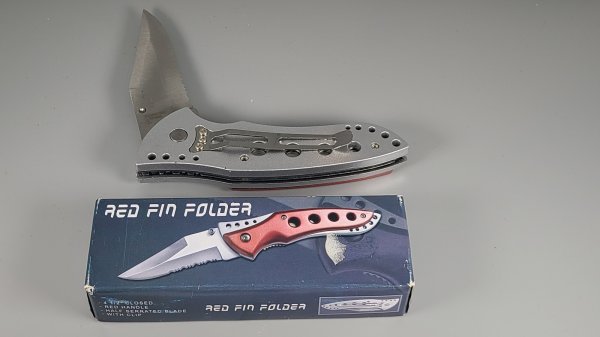 Locking Blade Knife, Red Fin, Bronze / Silver Color, With Belt Clip, 24-1677